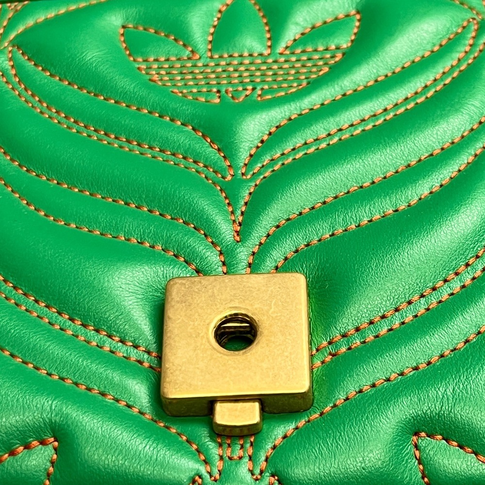 GUCCI x Adidas Green Marmont Purse Bag 443497 Leather Logo Gold Chain GG RARE - Picture 14 of 16